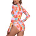 thumbnail image 4 of RELLECIGA Women's Rash Guard Long Sleeve Women Tummy Control Zipper One Piece Swimsuit Sexy Monokini Floral Bathing Suits Size S, 4 of 6