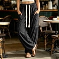 thumbnail image 2 of Bxsruta Womens Cargo Pants Wide Leg Baggy Joggers Drawstring Elastic Waist Casual Trousers with Pockets, 2 of 7