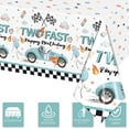 thumbnail image 4 of MGEZCOO - Juego de 3 manteles desechables de plástico para fiestas de cumpleaños de niños, diseño de dos coches de carreras, 54 x 108 pulgadas, 4 of 4