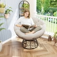 thumbnail image 2 of S-HOME Ergonomic Brown Frame Wicker Papasan Chair with Thick Cushion, 360 Degree Swivel for Living Room & Outdoors, White, 2 of 15
