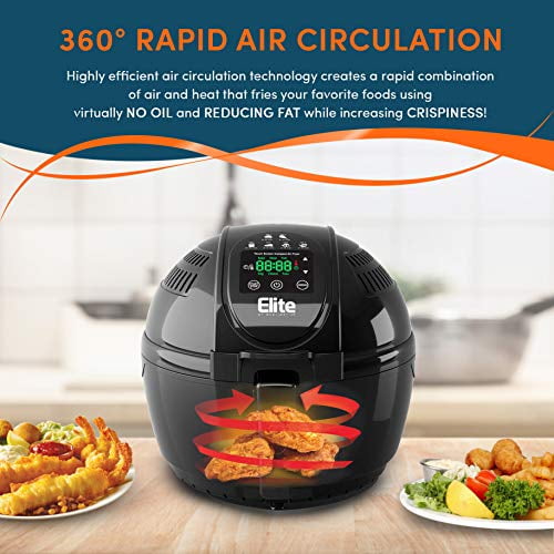 Elite Gourmet EAF 1506D Electric Digital Hot Air Fryer 1400W Oil