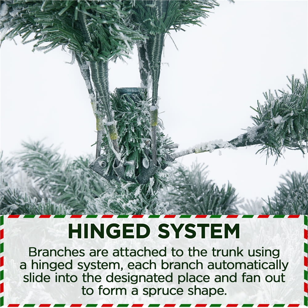 Easyfashion Green Flocked Spruce Snow Frosted Artificial Holiday Decorative Christmas Tree, with PVC Tips 4.5'