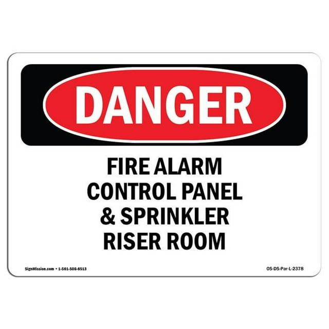 SignMission OS-DS-A-1824-L-2378 18 x 24 Po Signe de Danger OSHA - Panneau de Commande d'Alarme Incendie et Salle de Riser d'Arrosage