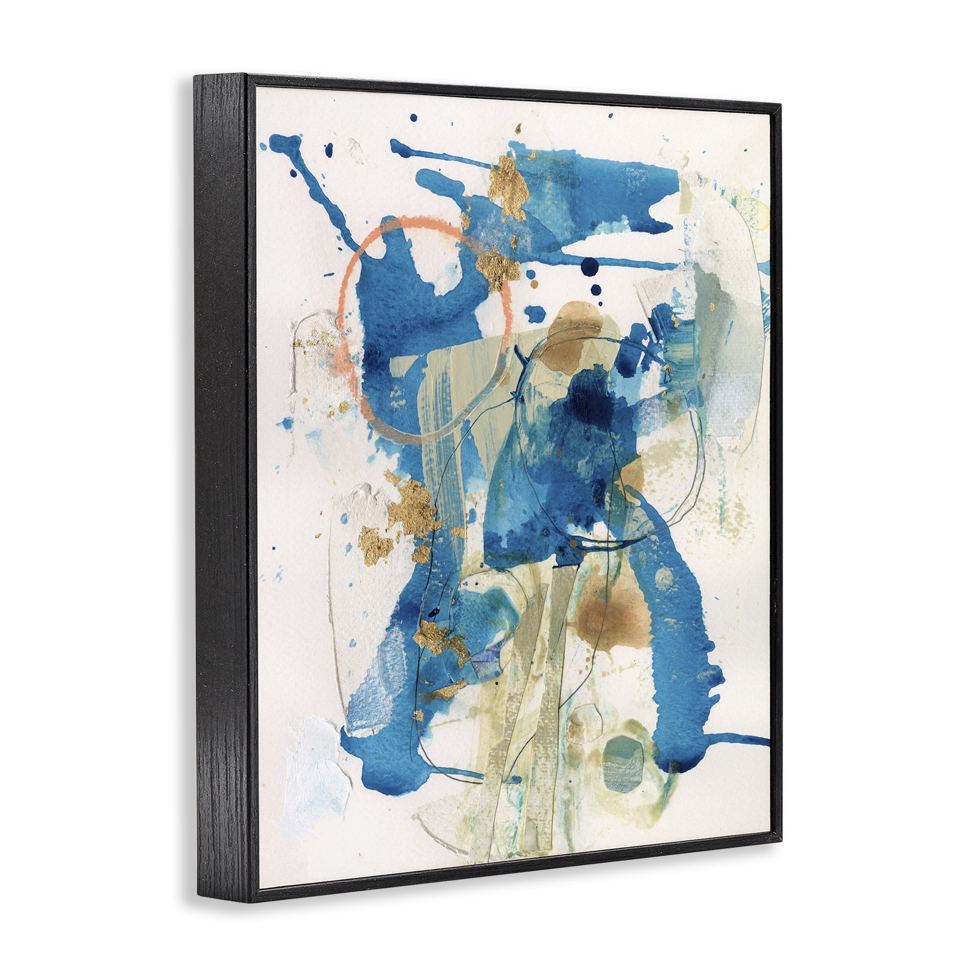 Stupell Industries Blue Chaotic Splash Abstract Painting Black Framed Art Print Wall Art, 16 x 20