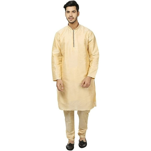 Royal Mens Silk Blend Neck Embroidery Kurta Pyjama Set