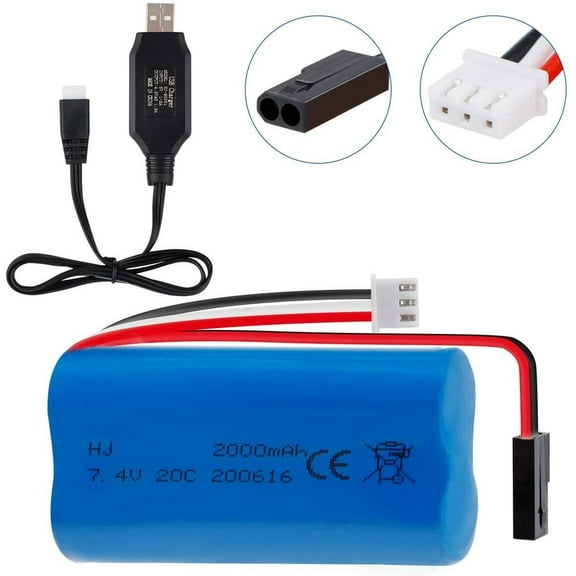 7.4V 2000mAh 20C Lipo Battery Pack Rechargeable with USB Cable 5500-2P plug for MJX T640 F39 F49 T39 RC Aircraft Syma 822 RC Car