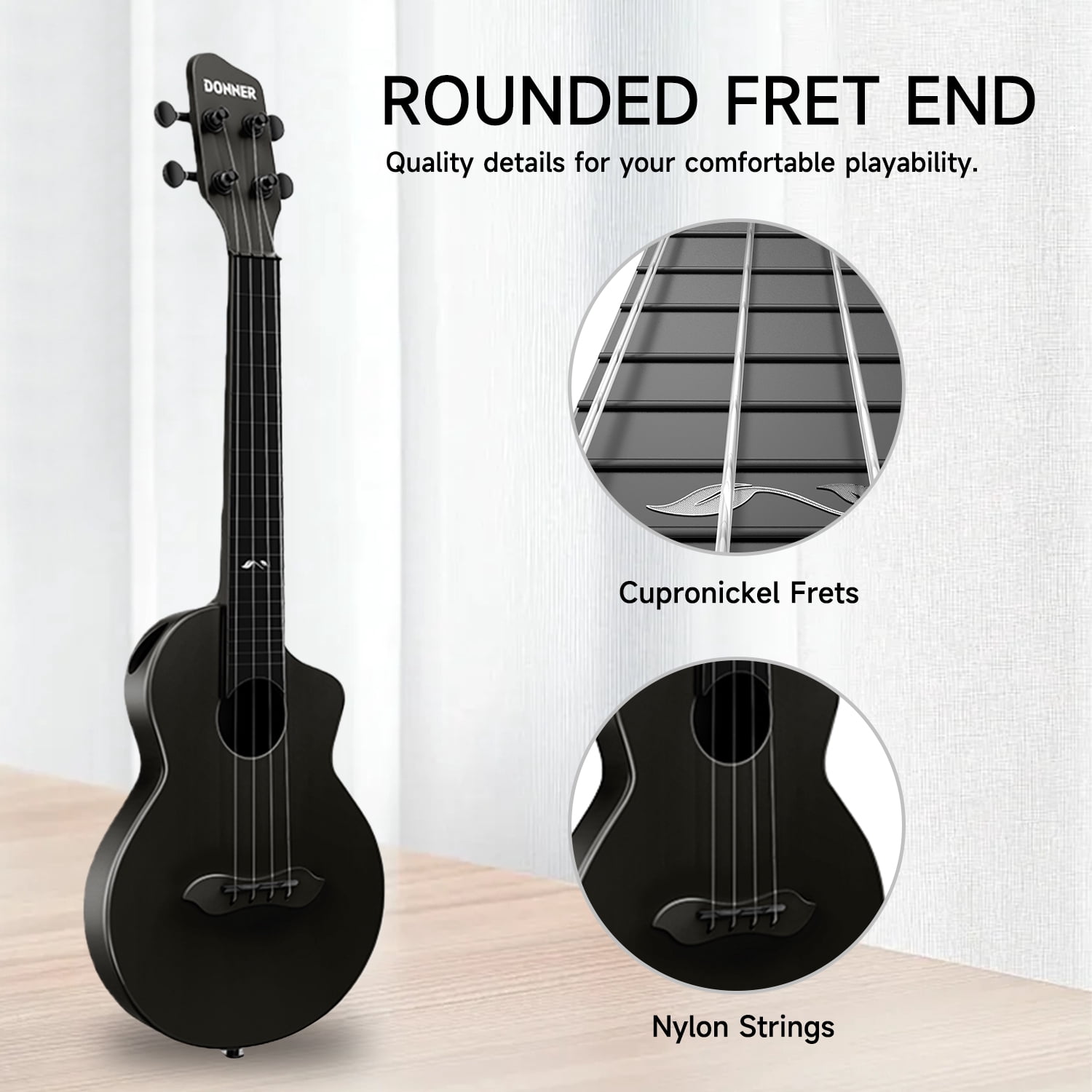 Donner Ukulele for Adult Kids 23 Inch Concert Ukelele, Christmas Gift, Black