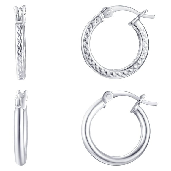 Brilliance Fine Jewelry Duo Hoop Earring Set in Sterling Silver 15MM