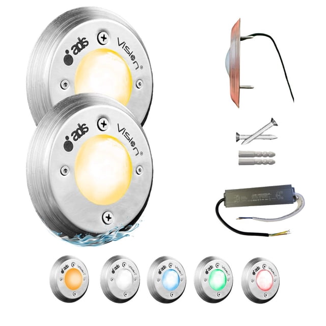 2 Lámparas LED Sumergible Para Alberca de nicho o sobreponer ADS MINI SPA 20W 12CM Cálido Con Transformador