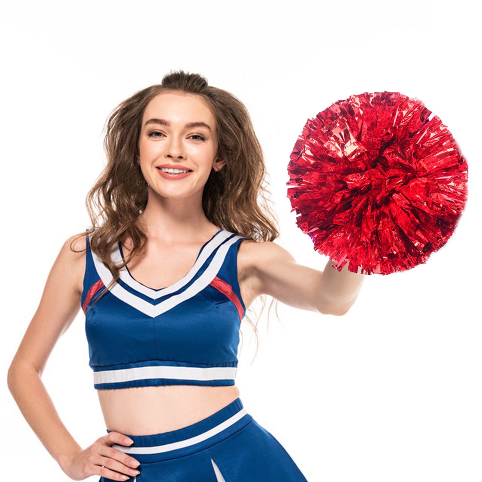Eoperou Cheerleader Pom Poms - 10Pcs Metallic Cheerleader Pompoms with Finger Ring, Cheering Props for Squad Team
