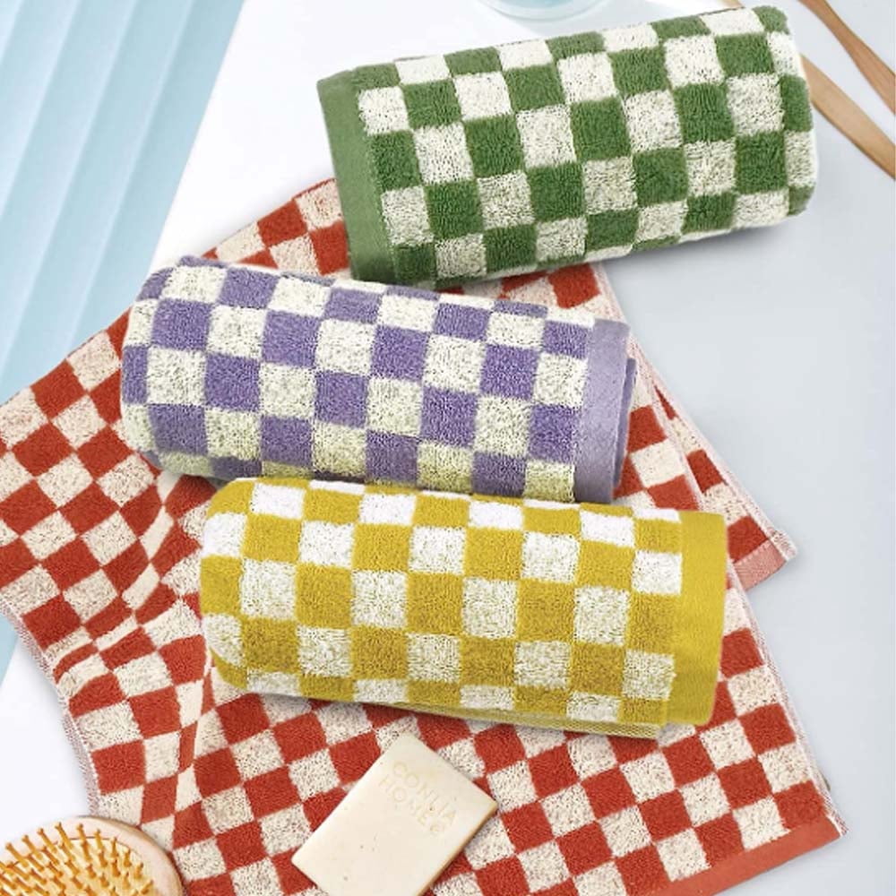 Nvzi 4Pcs Checkered Bath Towel Set, Soft Decorative Towels for Bathroom Spa Beach-13x29 inch,4 Color