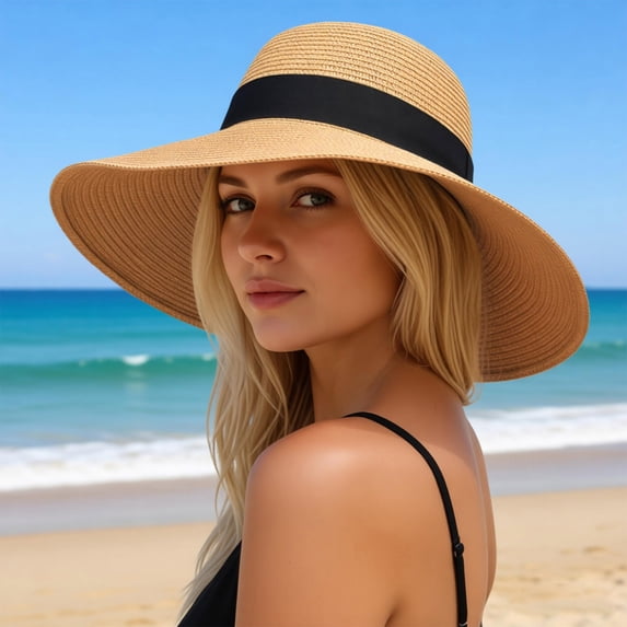 Wide Brim Straw Sun Hat with Bow Detail, Women's Summer Beach Travel Vacation Cap, Lightweight Foldable Headwear