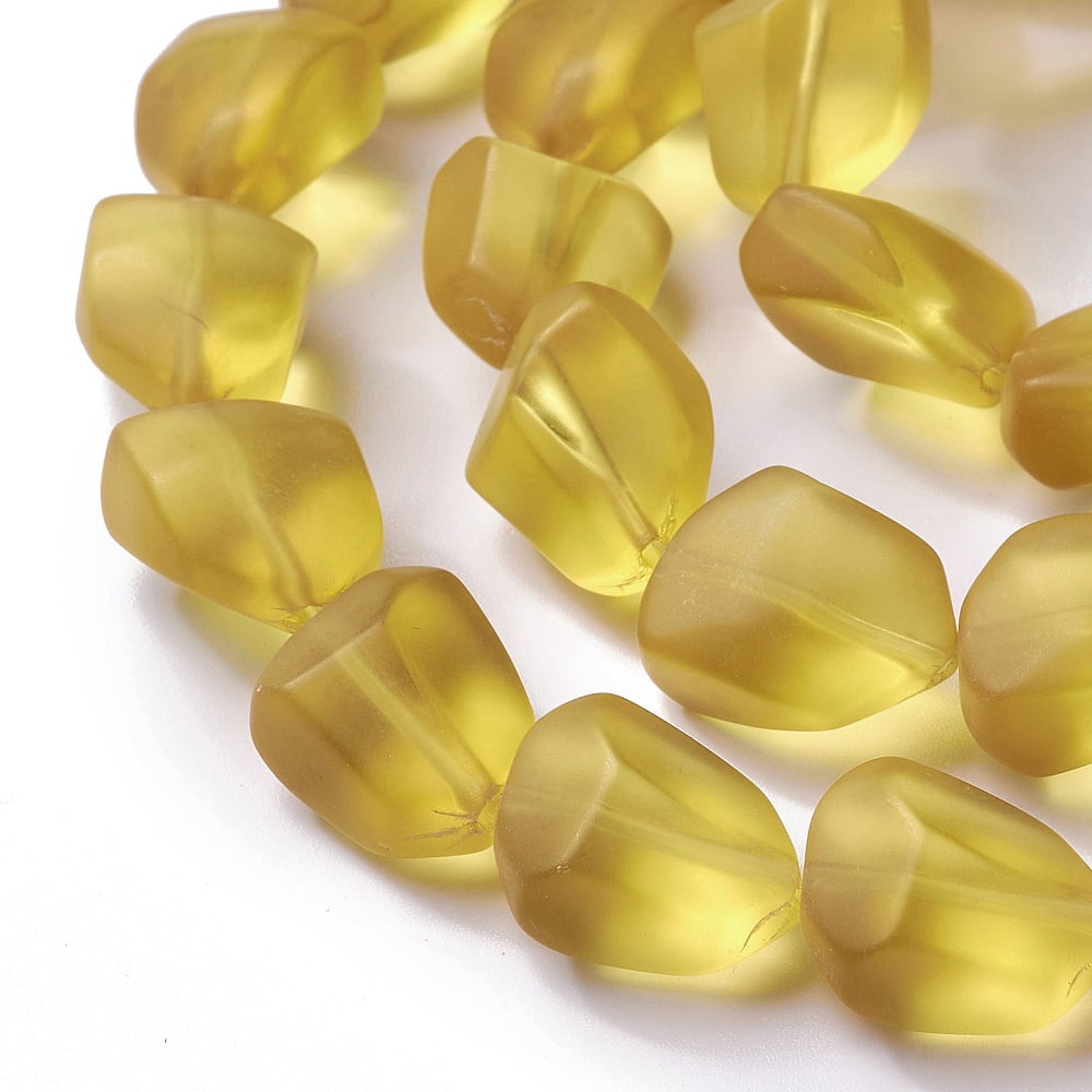 Transparent Frosted Glass Beads Strands Yellow 15x12x9.5mm Hole: 1mm about 40pcs/strand 23.62''(60cm)