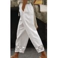 thumbnail image 5 of Womens Cotton Linen High Waist Wide Leg Pants for Summer Casual Palazzo Trousers Lightweight Lace Lounge Pants with Pockets Black S(S), 5 of 6