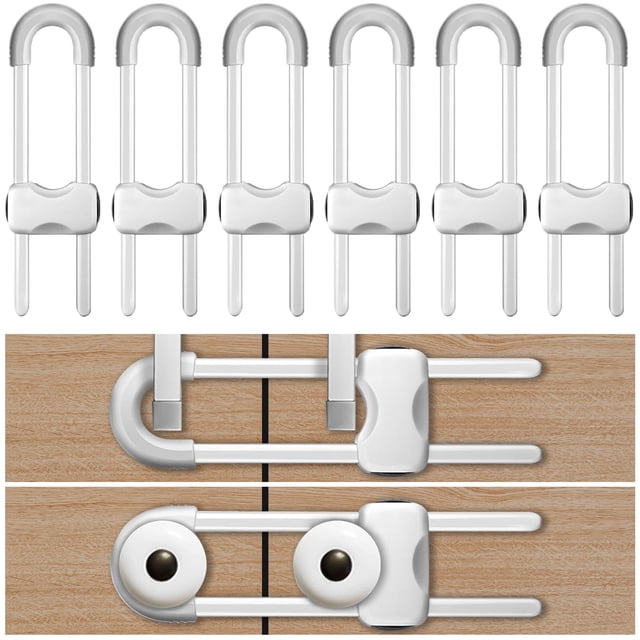 6 cerraduras de gabinete para bebés, cerraduras de seguridad para niños ajustables en forma de U, cerradura de manija de gabinete multifuncional para cajones y gabinetes