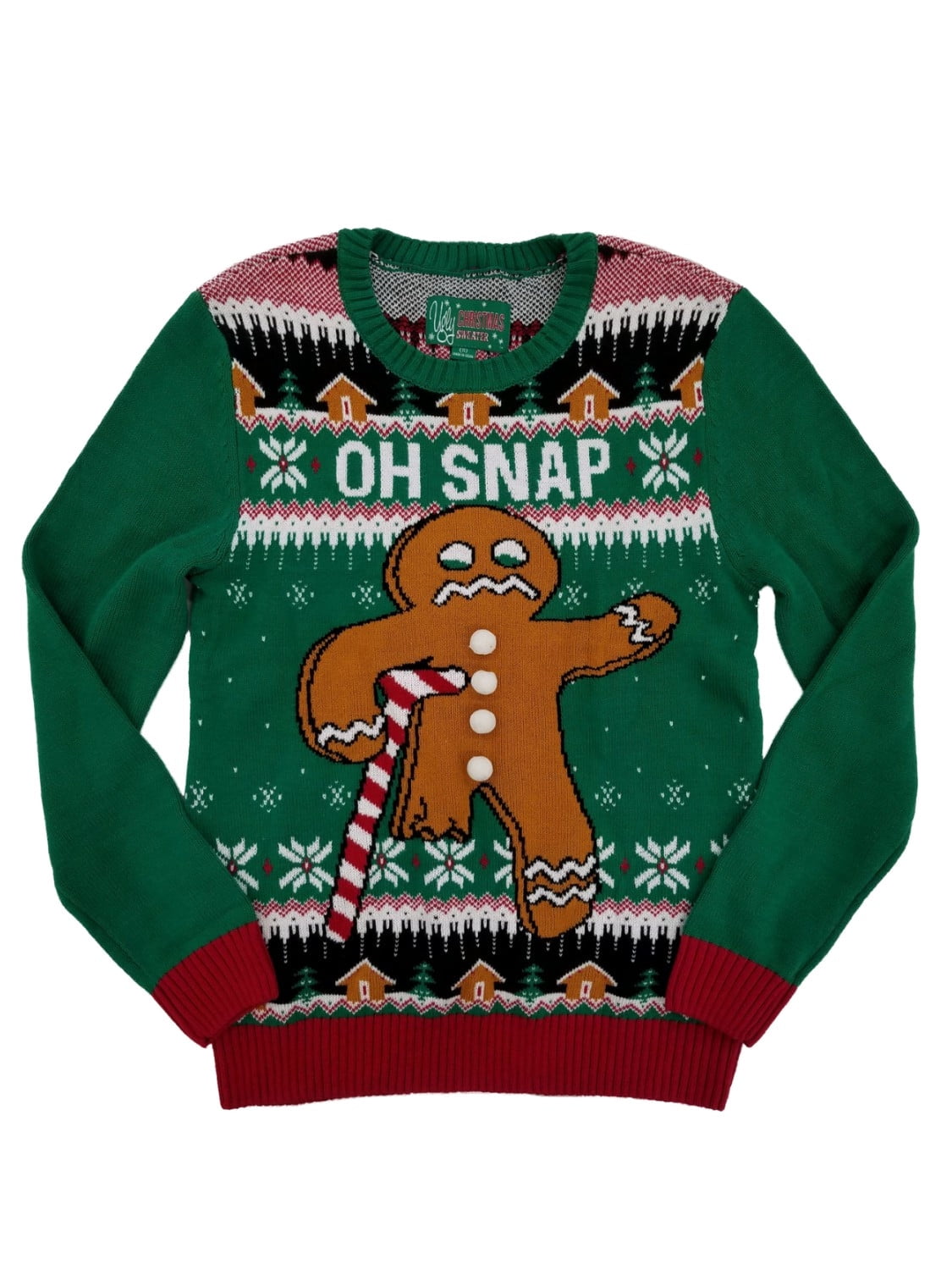 Ugly Christmas Sweater - Ugly Christmas Sweater Mens Green Oh Snap Gingerbread Man Holiday