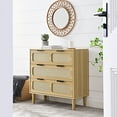thumbnail image 2 of 3 Drawer Dresser,Modern Rattan Drawer Chest with Wide Drawers and Metal Handles,Farmhouse Wood Storage Cabinet for Bedroom,Living Room,Hallway,Entrance,Natural Wood, 2 of 8