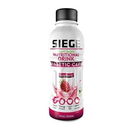 Siege Diabetic Care Drink, Protein Drink, Raspberry, 11.8ox Bottle, 4 count