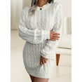 thumbnail image 4 of Casual Cable Knit Sweater Dress with Tie-Waist for Female, Autumn Winter Bodycon Tight Long Sleeve Tunic White L, 4 of 10