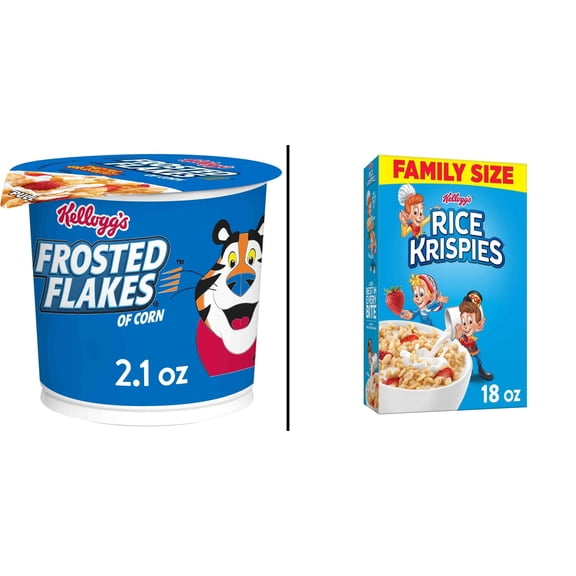 Kellogg's Frosted Flakes Cereal Cup 2.1 oz & Kellogg's Rice Krispies Original 18 oz