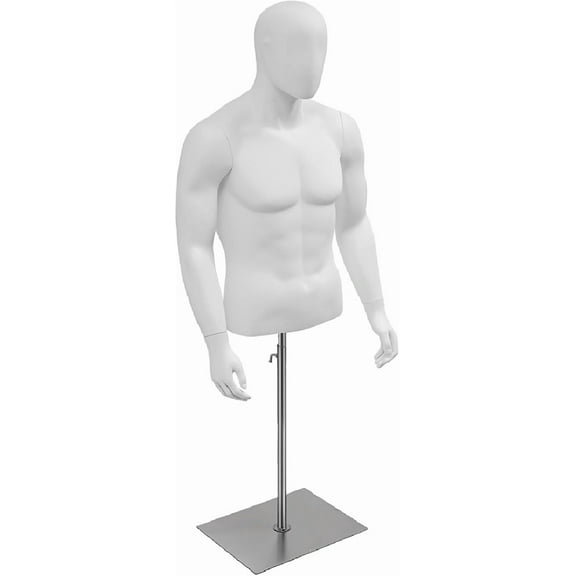 Male Dress Form Half Body Mannequin Torso, 51"-79" Height Adjustable White Mannequin Display with Stand, Detachable Arms Sewing Dress Model Mannequin, Clothing Manikin for Display