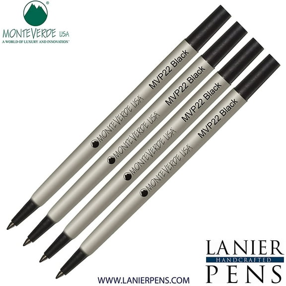 Lanier Combo Pack - 4 Pack - Monteverde Rollerball P22 Paste Ink Refill Compatible with most Parker Style Rollerball Pens - Black (Fine Tip 0.6mm)