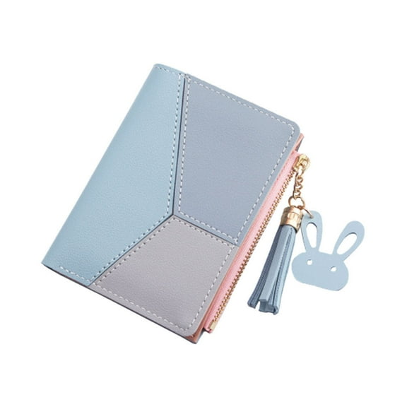 1Pc Purse Female Short Multi-position Organ Bag Vertical Anti-degaussing Zipper PU Lady's Purse(Sky-Blue)