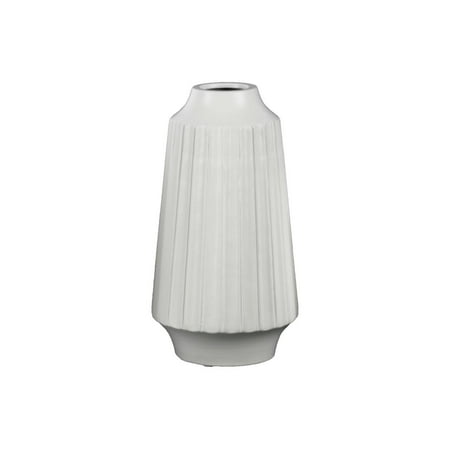 Ribbed Ceramic - Urban Trends Ceramic Round Vase with Round Lip Ribbed Body and Tapered Bottom, Large, Matte White