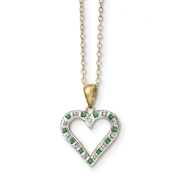 SS Diamond Mystique Gold-plated Dia/Emerald 18in Heart Necklace (Weight: 1.8 Grams, Length: 18 Inches)
