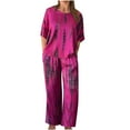 thumbnail image 1 of Plus Size Tops Womens Plus Size Tops Ladies' Plus Size Elegant And Fashionable Solid Color Short Sleeved Top And Wide Leg Pants Wide Leg Pants Plus Size Pants, 1 of 7