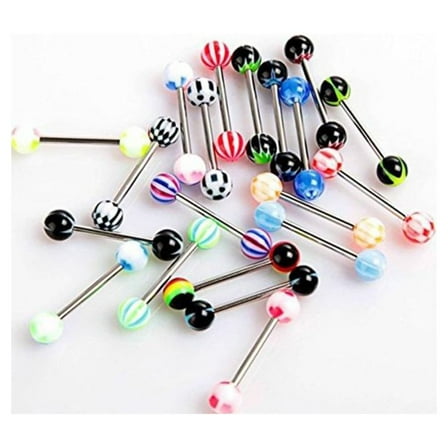 AIEOTT 50PCS Colorful Stainless Steel Ball Barbell Tongue Rings Bars Piercing Cosmetic