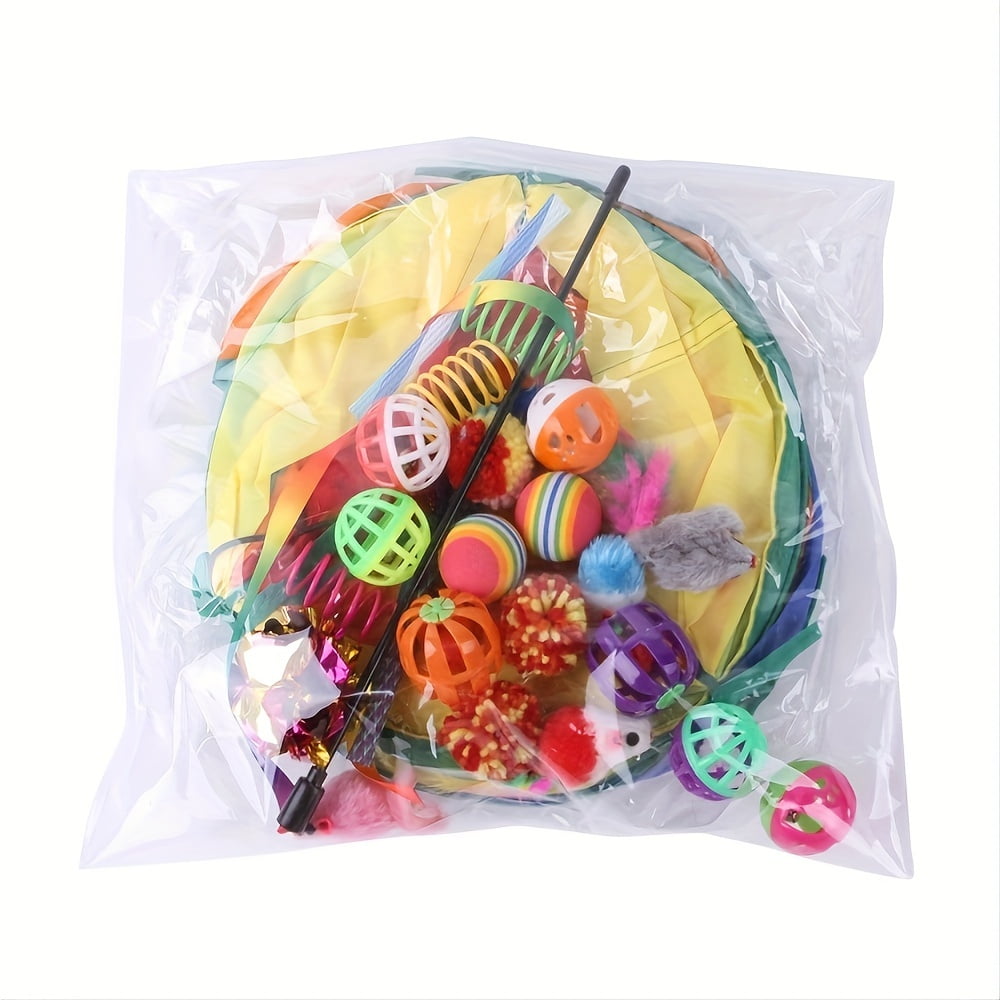 Interactive cat toy set, including tunnel, ball, mouse, spring, and hollow ball - the perfect choice for indoor cats, providing hours of fun and exercise