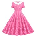 thumbnail image 1 of Dvprdro Robe de Bal pour Femme Invitée de Mariage Mode Vintage à Pois Imprimée Manches Courtes Ligne A Évasée Cocktail Fête Robe Midi, 1 of 5