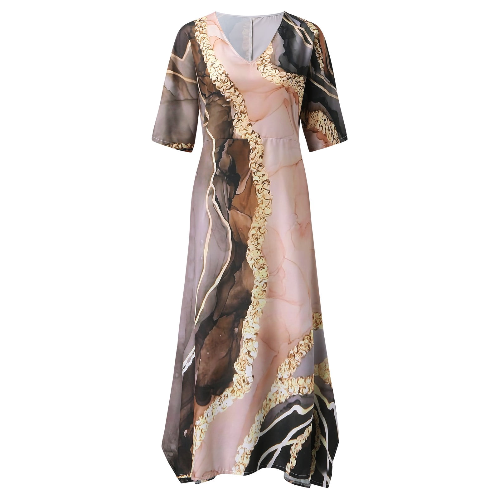 Jamsmile Womens Dress Summer Marble Floral Print Maxi Dresses Casual Half Sleeve Flowy Boho Holiday Long Tunic Sundress