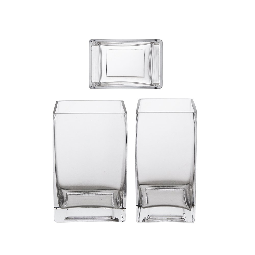 Mega Vases 3" x 4" x 5.5" Rectangle Block Glass Vase Set of 1, Clear