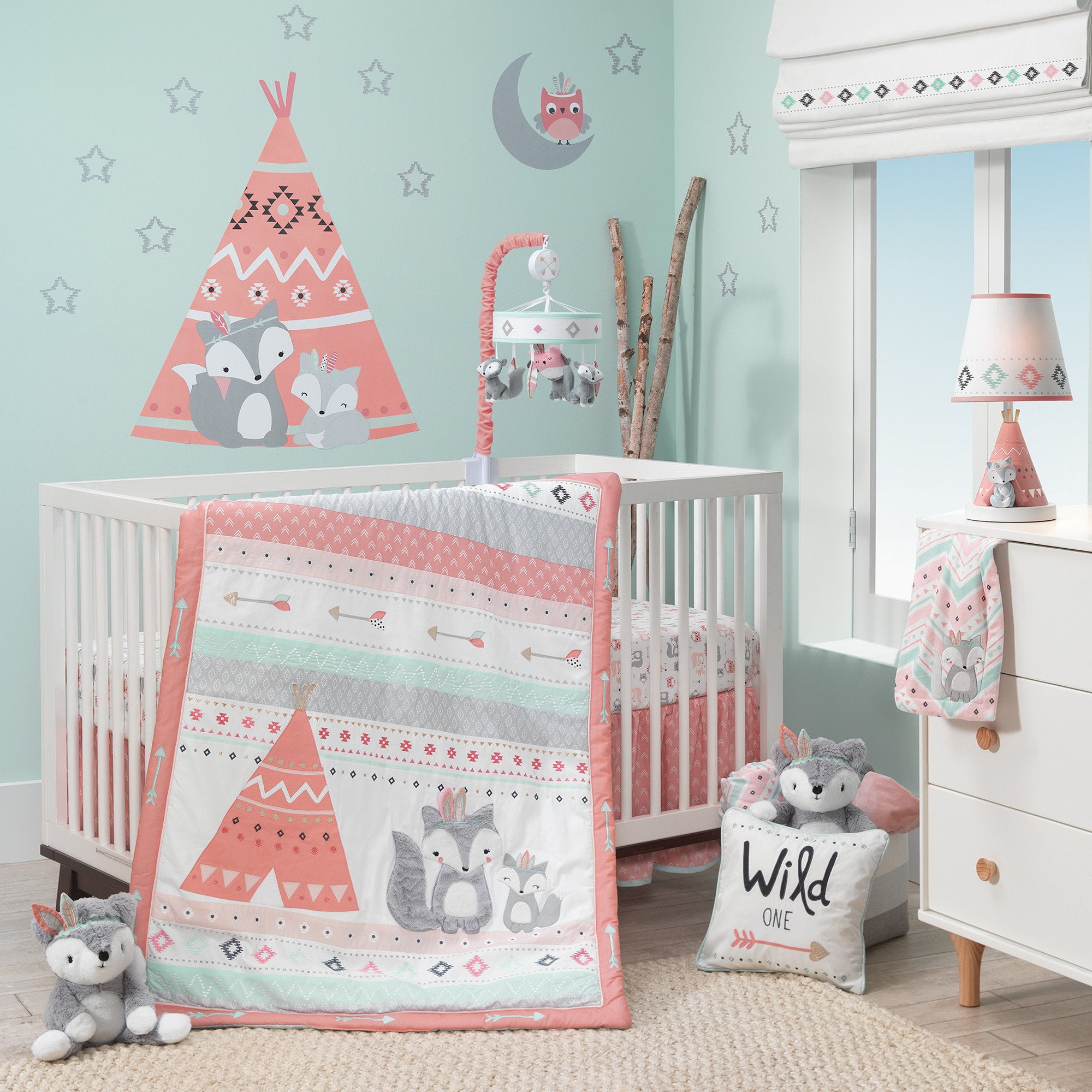 Lambs Ivy Little Spirit 3 Piece Crib Bedding Set Blue Gray