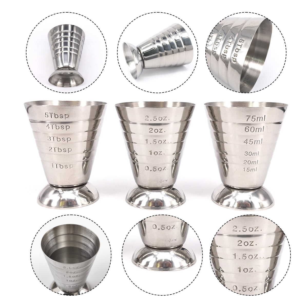Great Choice Products Stainless Steel Measuring Cup, 2.5 Oz 75 Ml 5 Tbsp Cocktail Jiggers Pack Of 2 - View #10
