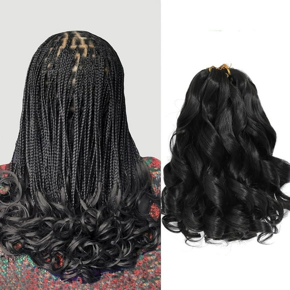 shiyou-12 inch Natural Black French Curly Braiding Hair 6 Packs French Curl Braiding Hair Pre Separate Loose Wavy Braiding Hair with Curly End French Curl for Box Braids (12 inch, 1B)