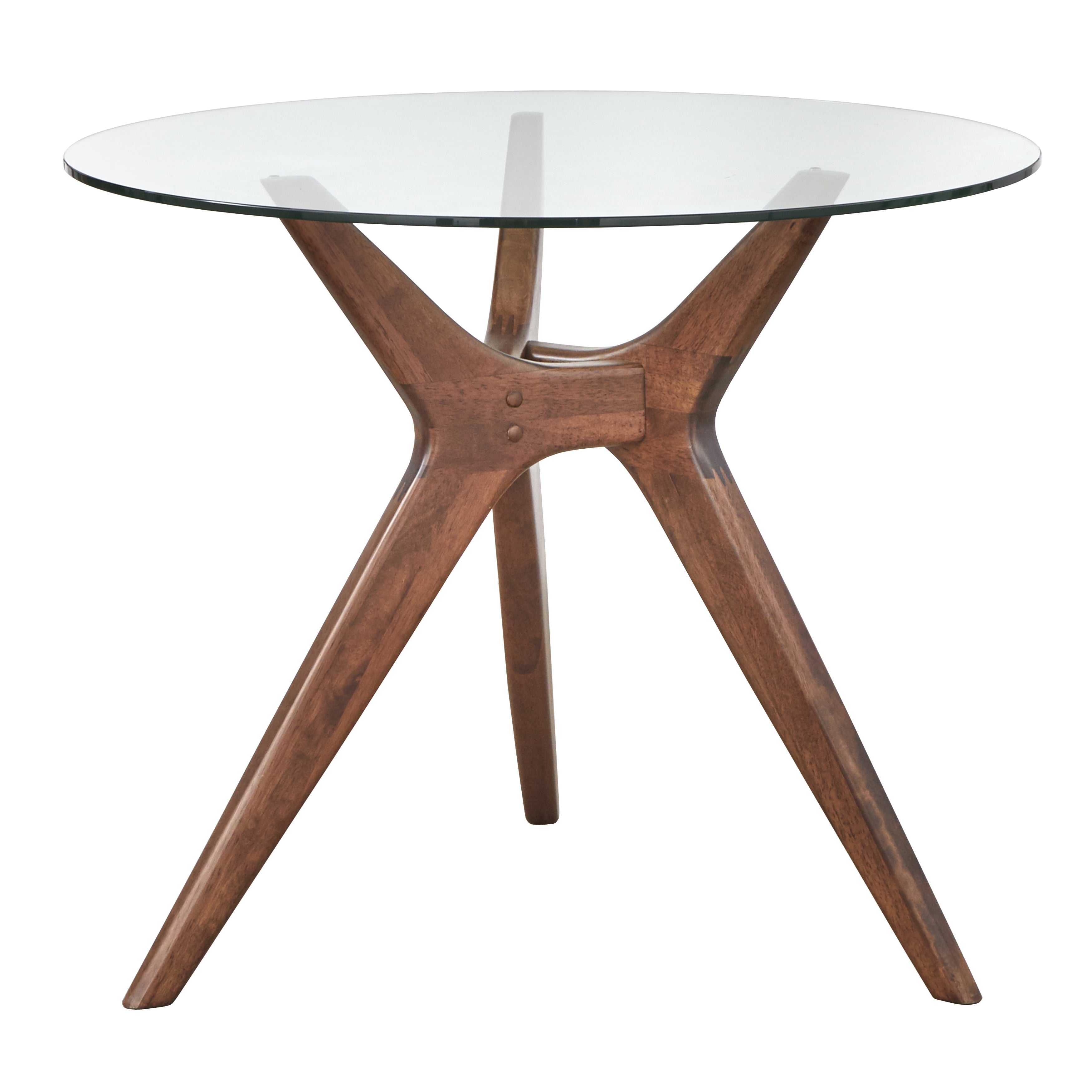 TMS Trita 38" Round Indoor Dining Table with Glass Top, Walnut