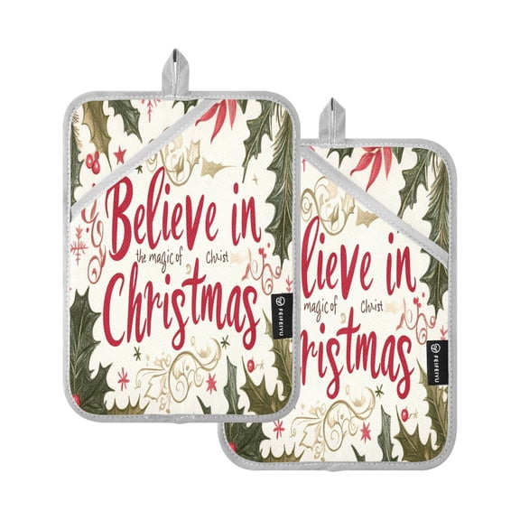 BZSMCE Pot Holder Oven Mitts Cooking baking Light Red Merry Christmas Elegant Wreath Creative Pattern Size:7x9.8in