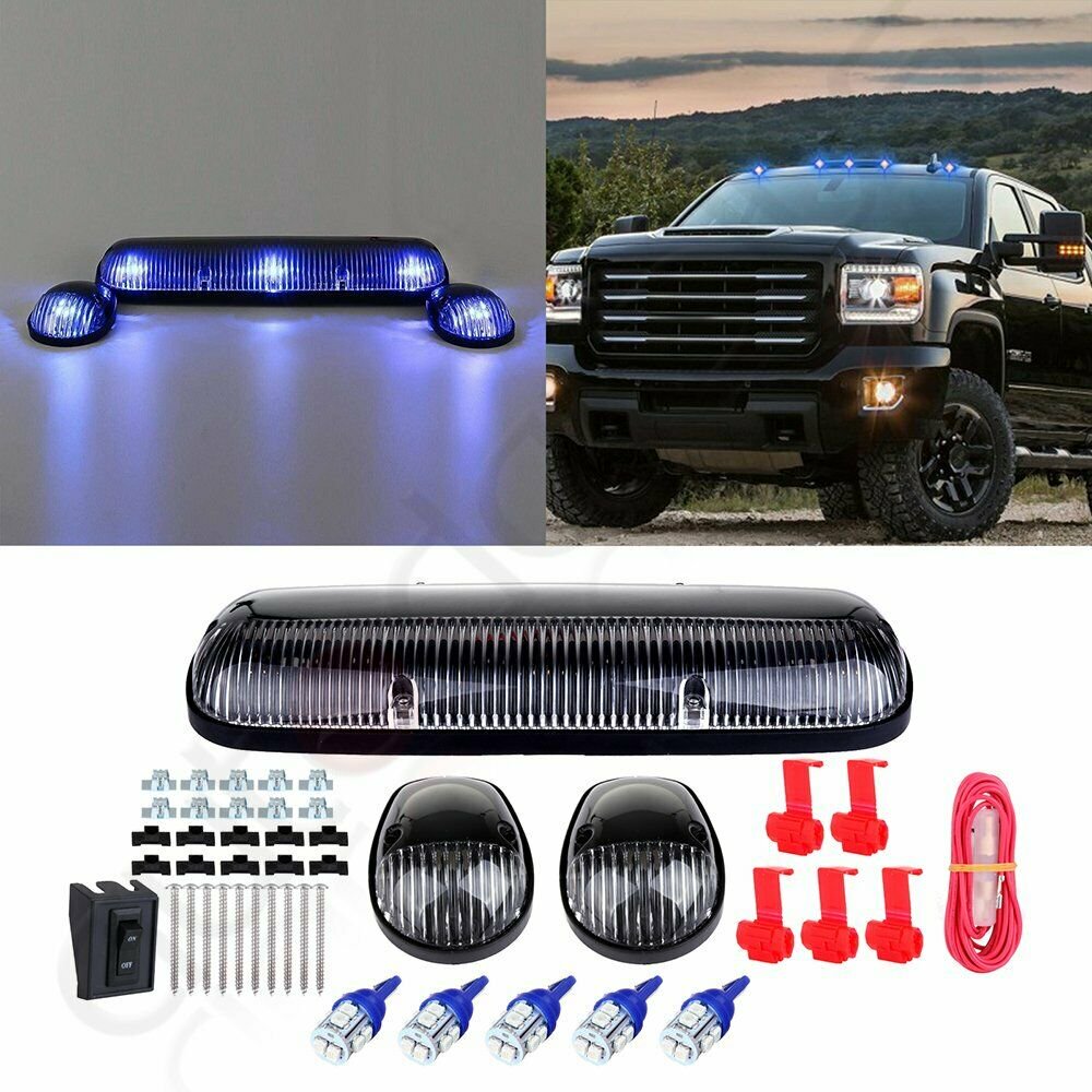 3x Clear Cab Roof Marker Lights + 3528 12V LED for Chevy Silverado/GMC