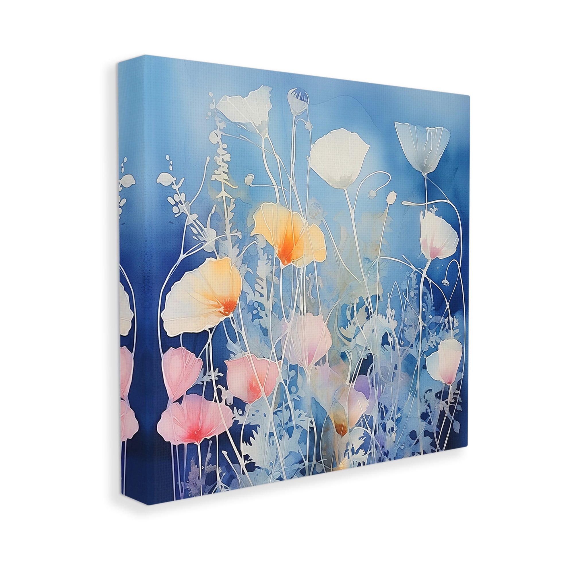 Stupell Industries Tranquil Blue Poppies Botanical & Floral Painting Gallery Wrapped Canvas Art Print Wall Art, 24 x 24