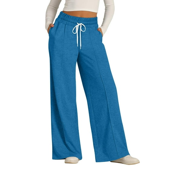 Hearthz Womens Wide Leg Sweatpants High Waisted Baggy Pants Fashion Women Drawstring Athletic Joggers Blue,XXL