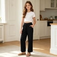 thumbnail image 2 of Girls Summer Elastic Waist Long Pants Casual Solid Trousers for Kids Breathable Lightweight Everyday Wear7 15Years Girls Striped Leggings Young Girls Clothes Girl Leggings Softball Youth Pants Girl, 2 of 9