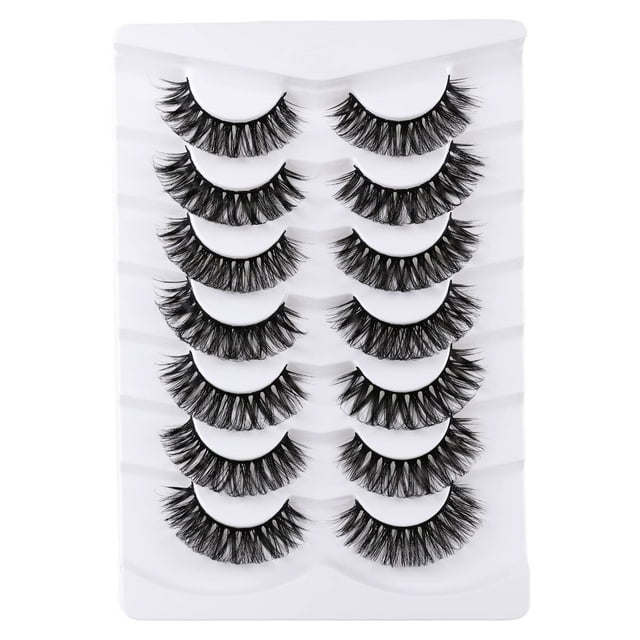 Pestañas postizas Mebver Russian Strip, pestañas de visón sintético, pestañas de gato, pestañas postizas naturales, pestañas esponjosas y tenues que parecen extensiones, paquete de 7 pares.
