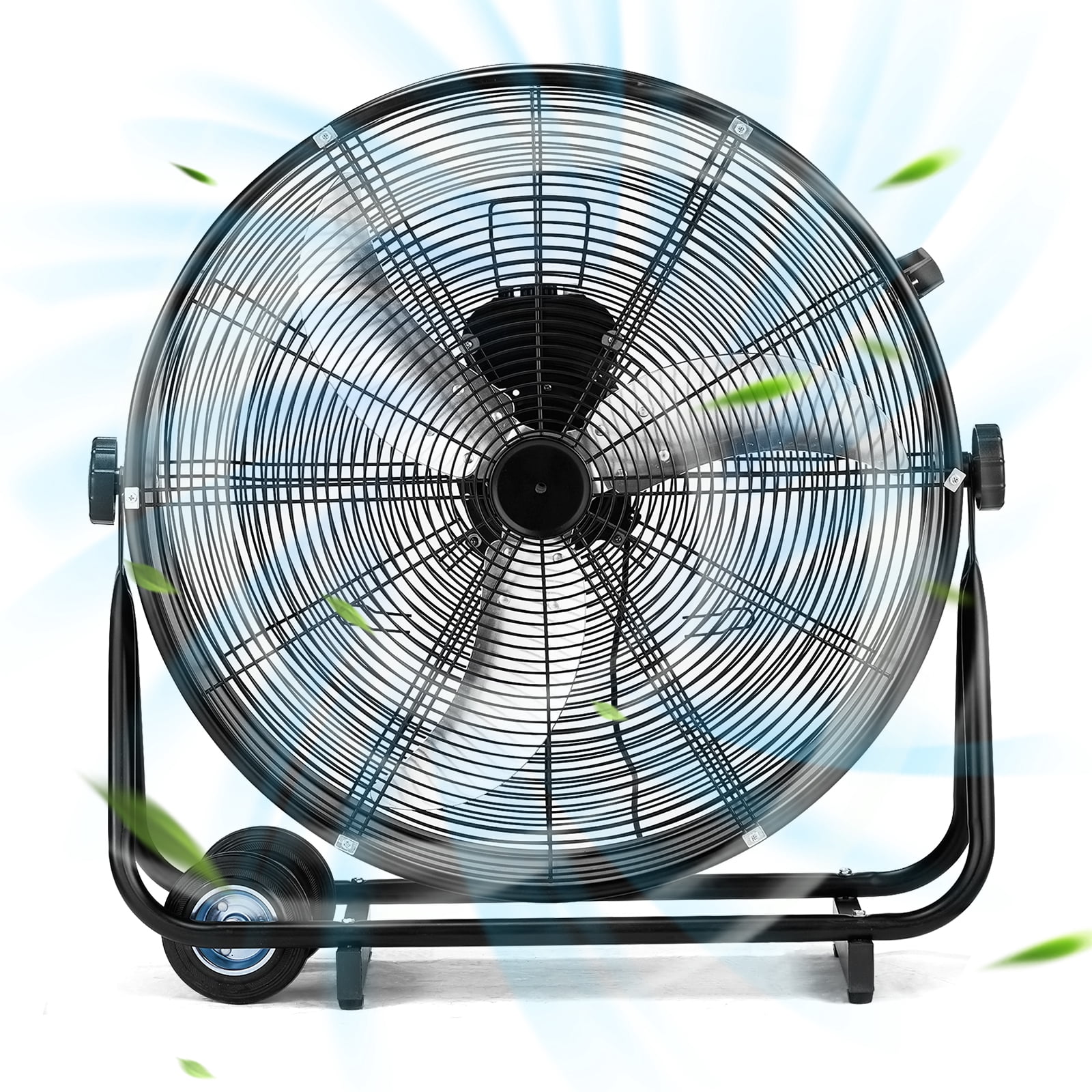 Industrial Drum Fan, 30in 110V 230W High Velocity Floor Fan,3 Speed Heavy Duty Black Metal Air Circulator,Adjustable Tilt with Outer Double Wheels,Copper Motor Single Side for Warehouse Commercial