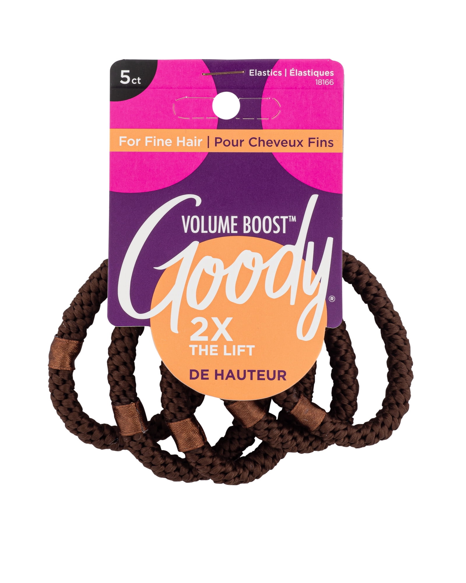 Goody Volume Boost Ouchless Brown Ponytailers Elastics for Fine Hair, 5 CT