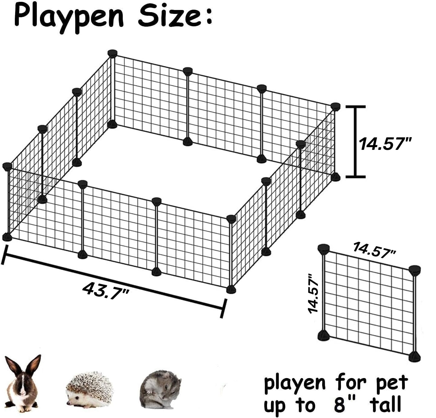 LQQBOX Small Animal Playpen, Small Animal Cage for Indoor Outdoor Use, Portable Metal Wire Yard Fence for Small Animal, Guinea Pigs, Bunny, Turtle, Hamster (14.57x14.57)