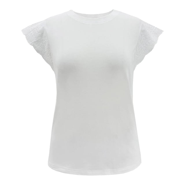 Blusa George para Mujer Cuello Redondo, Manga Corta con Eylet Beige Talla EG