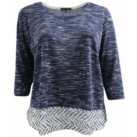 BNY Corner Women Plus Size Round Neck Sweater Knit Top Tee Blouse Shirt Navy White 1X 160.36